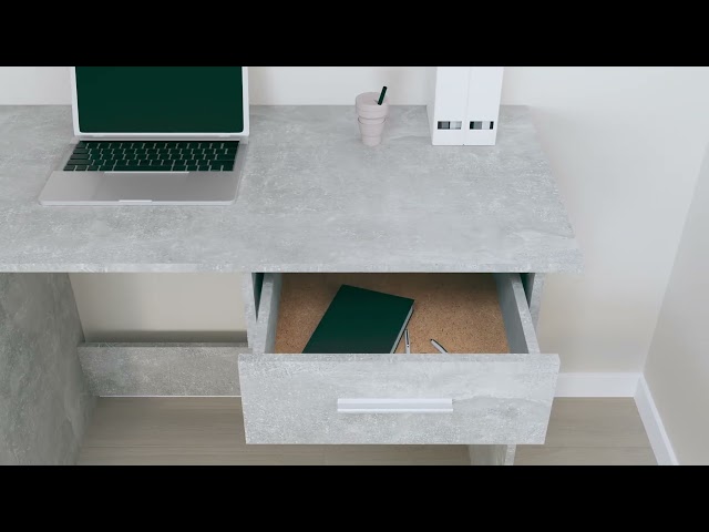 Video Teaser für 800553 vidaXL Desk Concrete Grey 100x50x76 cm Engineered Wood