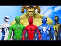 HULK REVENGER VS SPIDERMAN ARMY - SPIDER-MAN, GREEN SPIDERMAN, BLUE SPIDERMAN VS HULK