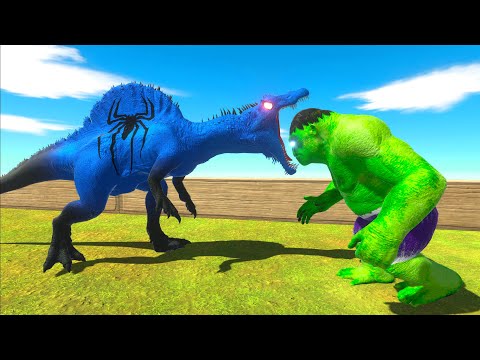 5x SPIDERMAN SPINO vs HULK GORO vs CARTOON CAT T-REX DEATH CLIMB - Animal Revolt Battle Simulator