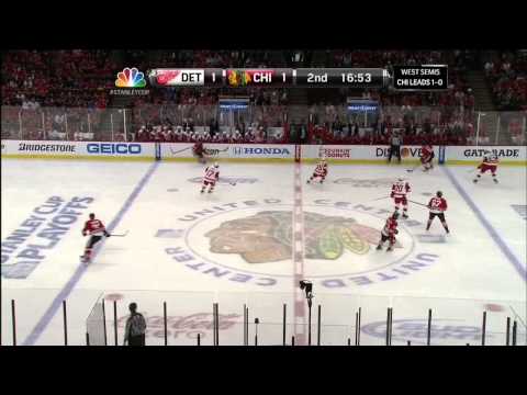 Damien Brunner deflected goal 1-1 May 18 2013 Detroit Red Wings vs Chicago Blackhawks NHL Hockey