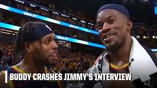 'LET ME GO, MAN!' 😂 Buddy Hield CRASHES Jimmy Butler III's postgame interview | NBA on ESPN