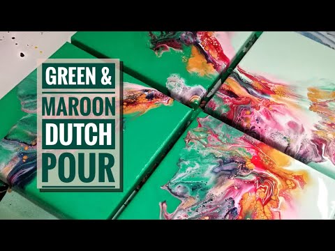 (81) Sea Green and Maroon splash ~ Green and Maroon Dutch Pour ~ Acrylic Pour.