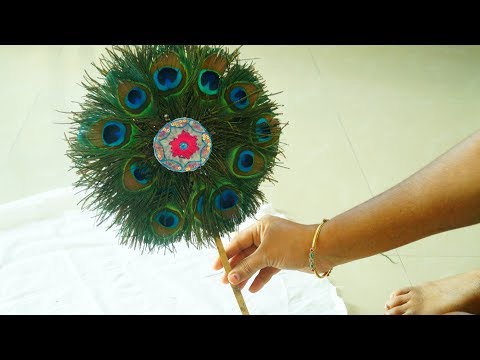 DIY:How to Make Peacock Feather Hand Fan At Home