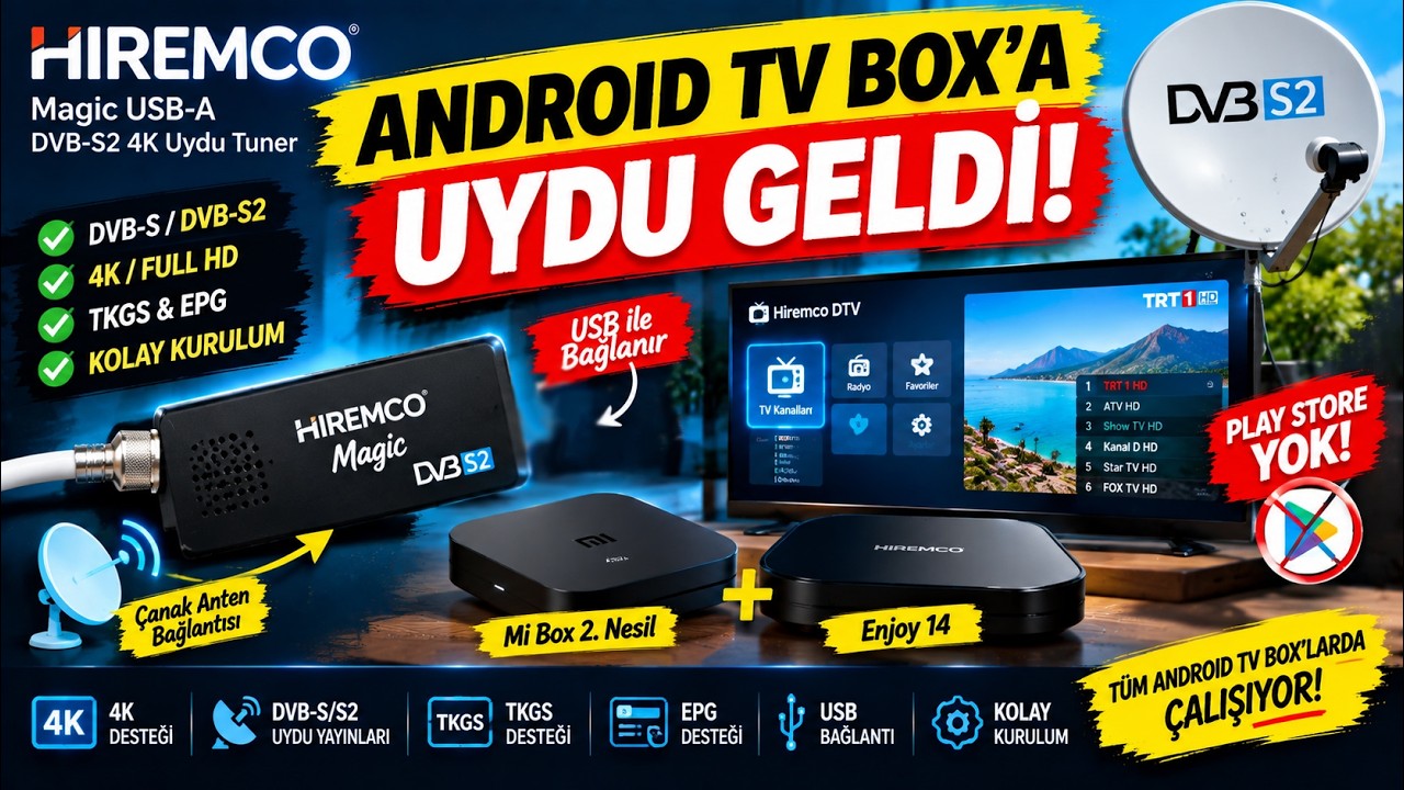 Android TV Box Artık Uydu Alıcısı! Hiremco Magic USB-A