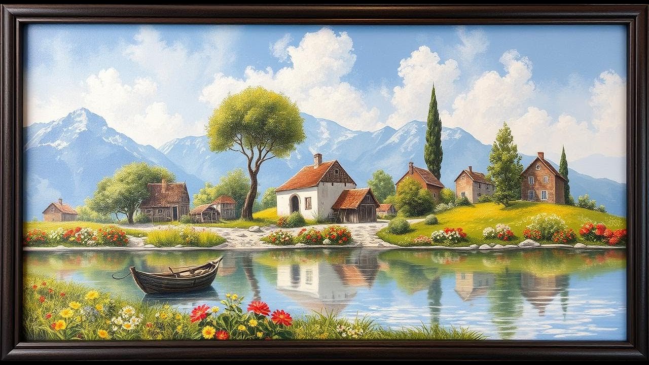 Village Vintage Painting | TVScreenWallpapers | TV WALLPAPER [ 4K ]
