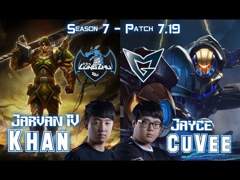 LZ Khan JARVAN IV vs SSG CuVee JAYCE Top - Patch 7.19 KR Ranked