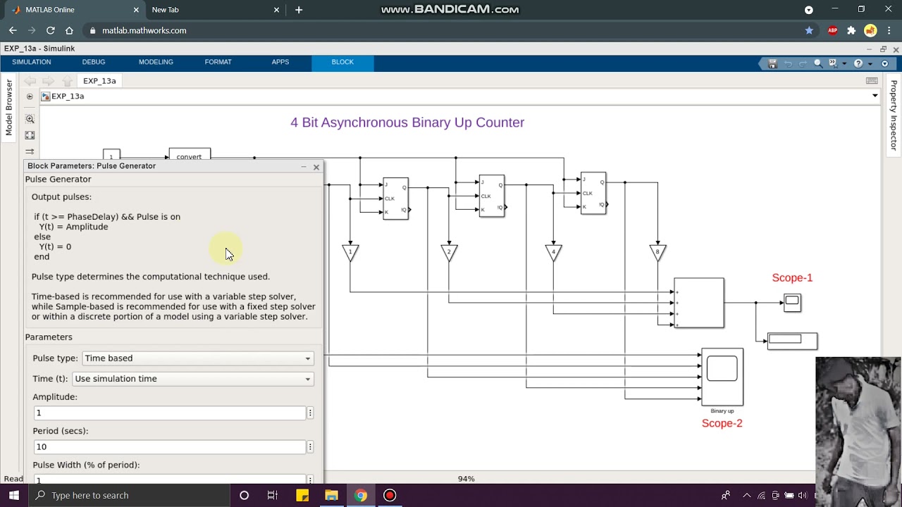 10.Implementing 4 Bit Asynchronous Binary Up Counter Using Simulink.