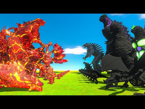 Fire Team + Godzilla 2014 vs  Shin Godzilla + Dark Team - Animal Revolt Battle Simulator