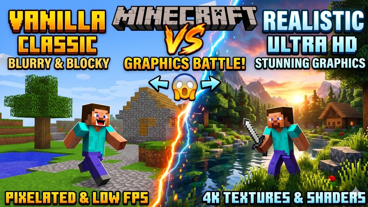 Minecraft Vanilla vs Minecraft Realistic Shaders Comparison | 4k Texture Pack.