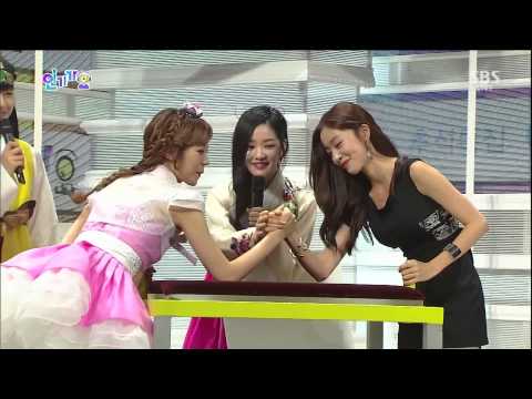 ! 140907 Inkigayo Back Stage - Arm Wrestling Challenge (Sunhwa vs. Lizzy)