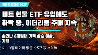  11/13) 비트 현물 ETF 유입에도 하락 중, 이더리움 추매 지속 솔라나 6개월내 가격 상승 예상,지캐