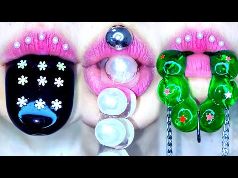 진주 젤리 블랙 푸딩먹방 ASMR PEARL JELLY GREEN CHAIN JELLY BLACK SNOW PUDDING eating sounds Satisfying MUKBANG