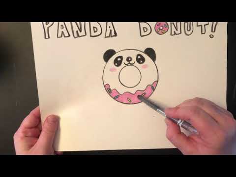 Step by step drawing cute panda donut for kids