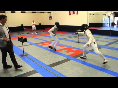 Final bout in The Bay Cup Y12 Men's Foil Tournament: Clayton Reid vs. Draper Dayton