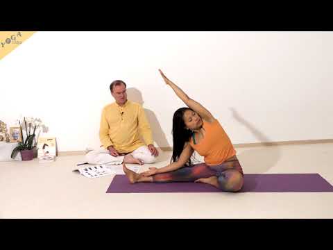 Drehende einbeinige Vorwärtsbeuge für Anfänger:Unterarm auf dem Schienbein,Arm am Ohr-Yoga A-Lexikon