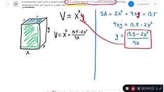Eric's Calculus Lecture: Optimization - Maximize Volume of Rectangular Solid