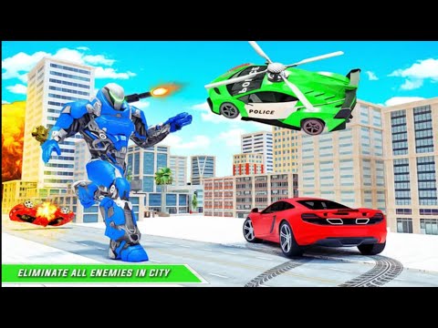 Flying police helicopter car transform robot game