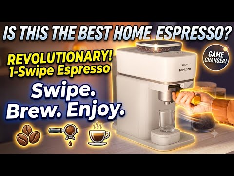 Philips Baristina Espresso Machine, Grind, Tamp & Brew Coffee Beans in One Swipe, Compact, 16 Bar Pump Pressure, Automatic Grinder, Black with Black Portafilter (BAR300/60) video review thumbnail