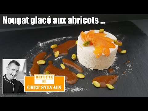 Frozen nougat with apricots, pistachios and honey