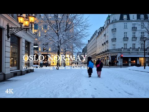 OSLO NORWAY, Winter Evening Walk In Oslo 🇳🇴❄️ Virtual Walking Tour! 4K