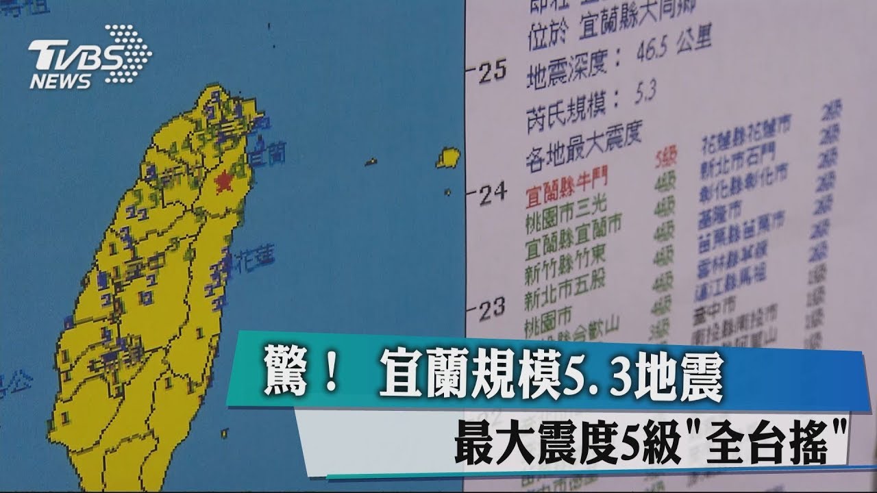 宜蘭5.3地震猛搖! 氣象局:這3天防規模4餘震
