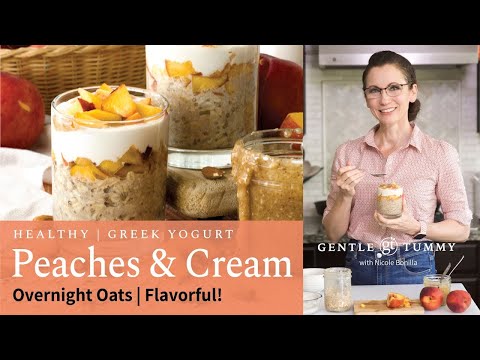 HEAVENLY Healthy Overnight Oats Recipe w/ Peaches & Cream & Honey Yogurt