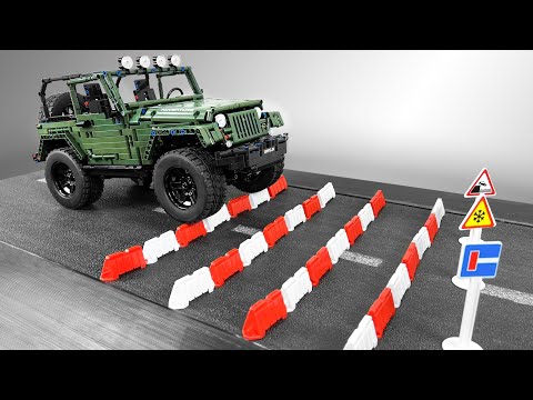 Jeep Wrangler VS Road Barriers on Treadmill – Lego Technic CRASH Test