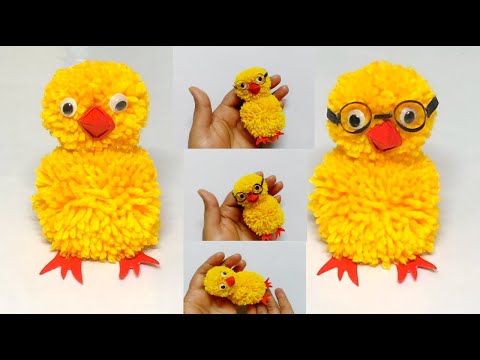 Super Easy Pom Pom Chicken Making Idea With Woolen ||  How To Make Yarn Chick || DIY Woolen Chicken