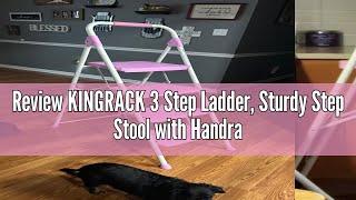 Review KINGRACK 3 Step Ladder, Sturdy Step Stool with Handrail, Anti-Slip Wide Pedals, 900lbs Foldab