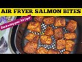 TASTY AIR FRYER BAKED GARLIC BUTTER SALMON BITES RECIPE !!!!! HEALTHY AIR FRIED FISH FOR DINNER.
