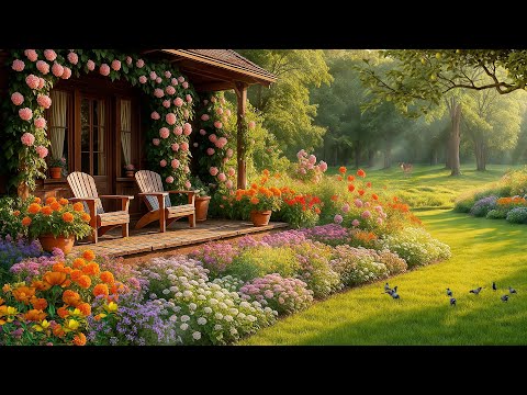 Cool Summer Morning Next to the Garden, Birds Singing, Wind Chimes & Peaceful Nature Vibes