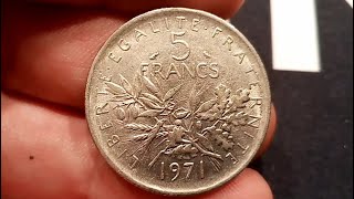 FRANCE 1971 5 FRANCS Coin VALUE - REPUBLIQUE FRANC
