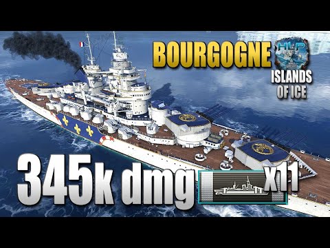 Battleship Bourgogne on map Islands of Ice, 346k damage - World of Warships