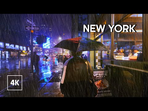 Walking in Thunderstorm at Night in NEW YORK