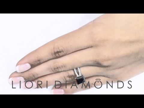 BDR-040 - 3.05 Carat Certified Princess Cut Black Diamond Engagement Ring 18k White Gold