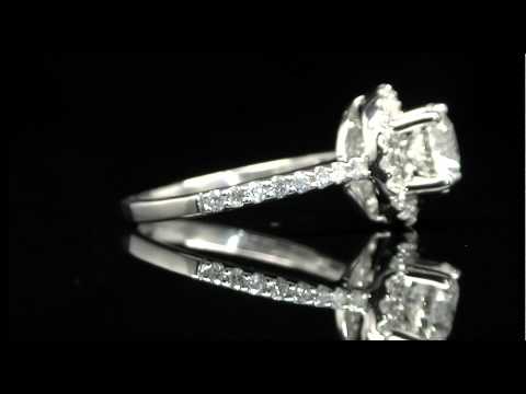 1 3/5 CTW Vintage Round Cut Diamond Halo Engagement Ring in 14K White Gold