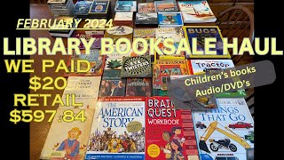 February 2024: Library Book Sale Haul $20 - Children's books, audio books and dvds