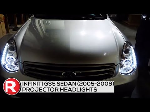 Spec-D Projector Headlights G35 Sedan (05-06) DIY How to Install - Halo w/ LED Strip Features Review
