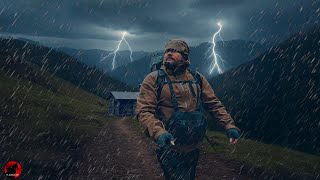 Forced to Hunker Down in a Forgotten Cabin Shelter - Thunderstorm Heavy Rain Camp