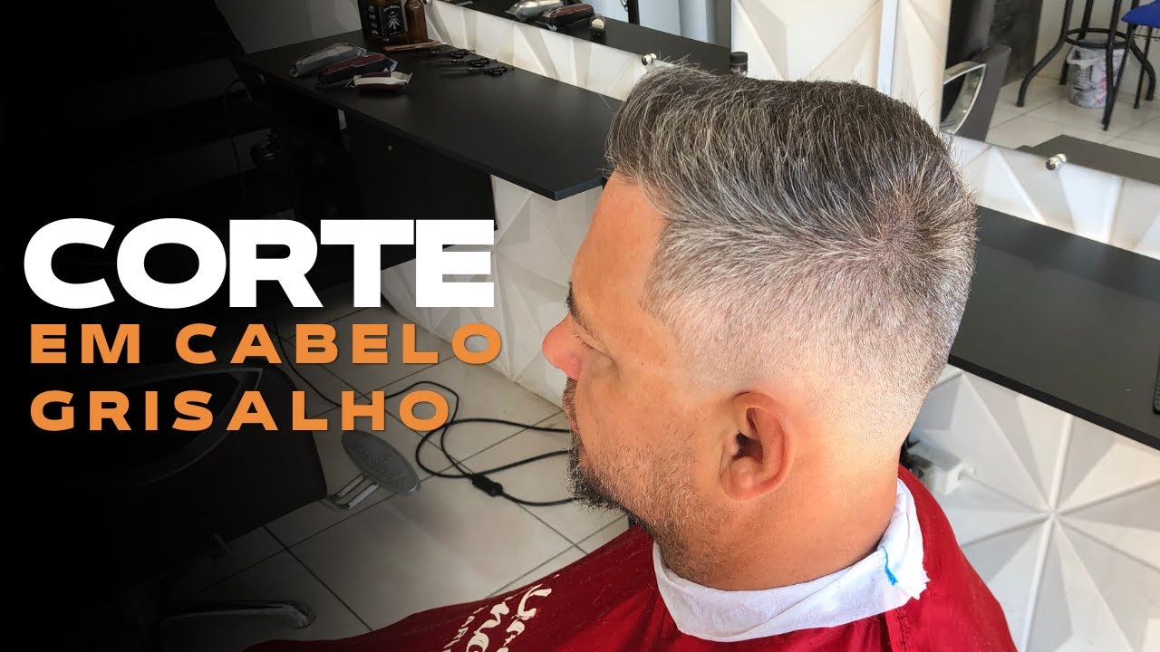 Corte degradê em cabelo grisalho