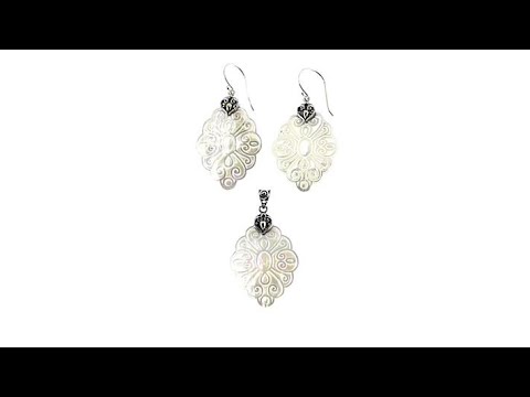 Bali Designs MotherofPearl Pendant and Earrings Set