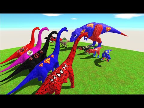 5x BRACHIOSAURUS SUPERMAN MARVEL DC DEATH RUN HUNTING T-REX SUPERMAN in JURASSIC WORLD EVOLUTION