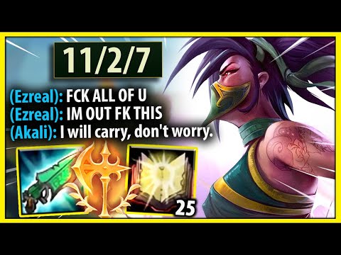 #1 AKALI WORLD CARRIES A ACTUAL 4V5 RANKED GAME (ADC RAGE-QUIT AT 5 MINS) - League of Legends