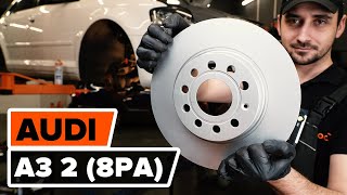 How to change front brake discs on AUDI A3 2 (8PA) [TUTORIAL AUTODOC]