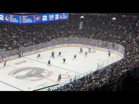 Vancouver Canucks score a goal against the Columbus Blue Jackets at Rogers Arena