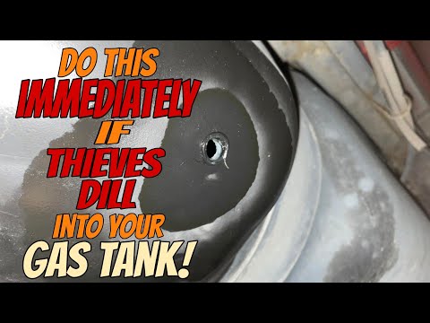 Simplest ever seen ! How to fix a hole in your gas tank thieves drilled,quick simple, and cheap…..