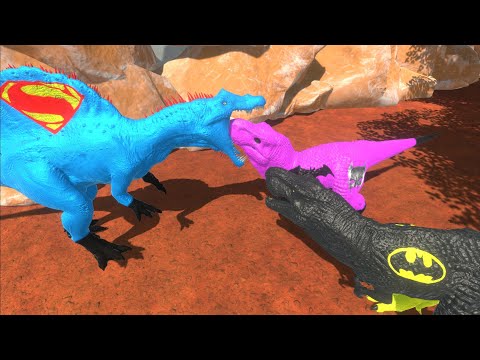 SUPERMAN SPINOSAURUS VS BATMAN AND BATGIRL T-REX - Animal Revolt Battle Simulator