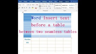 Insert text before a table or between two seamless tables in Word