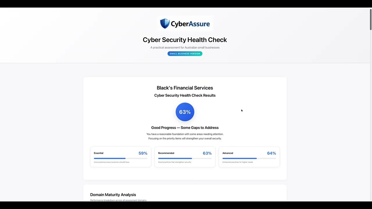 Watch the CyberAssure Small Business Cyber Security Health Check walkthrough video