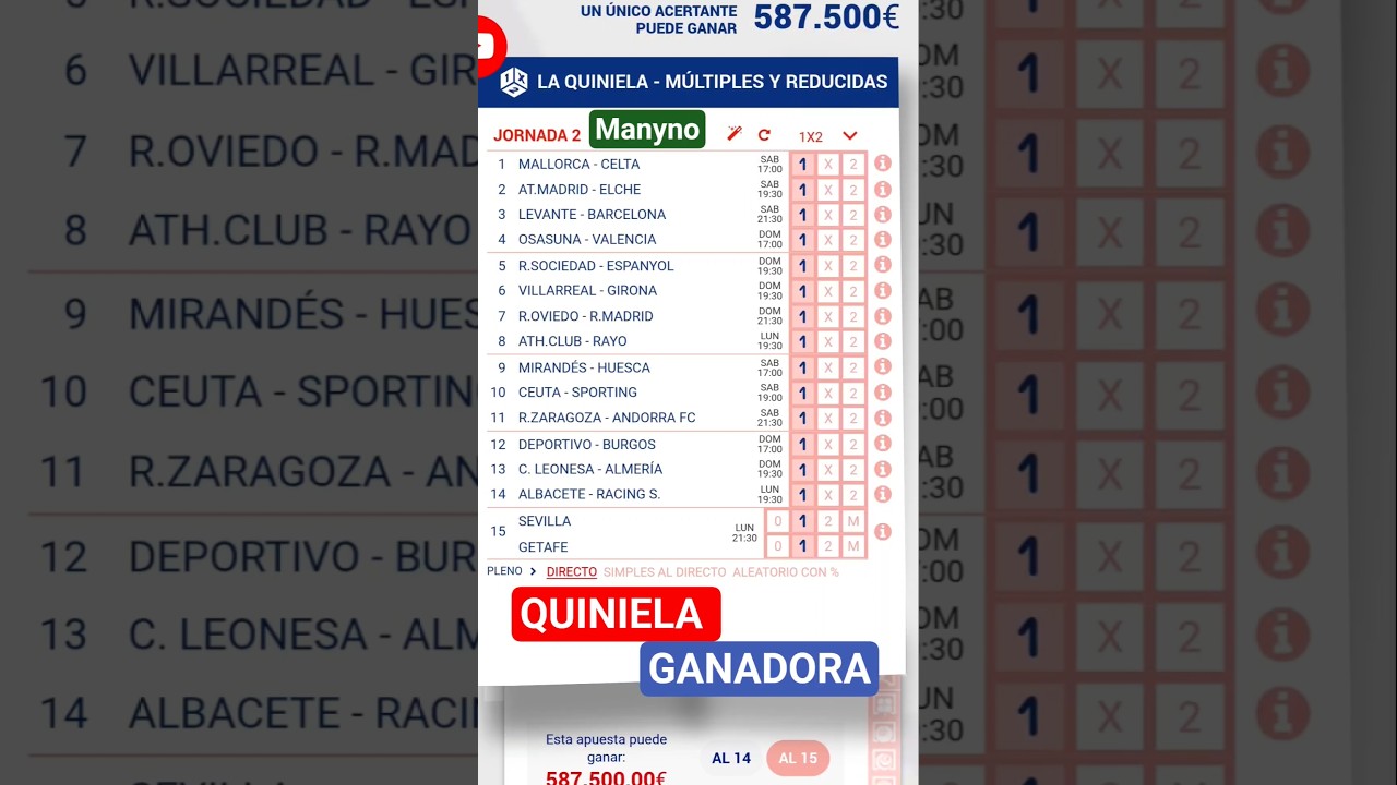 JORNADA 02  DE LA QUINIELA #quiniela #futbol #ligaespañola #españa #laliga #laligahypermotion #liga